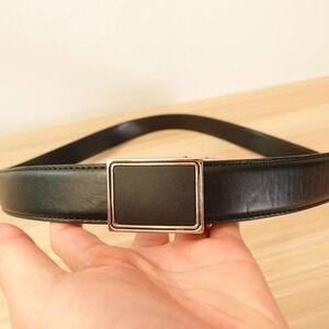 Black Ratchet Belt Mens Leather No Holes Slide Square Buckle Basic Adjustable‎